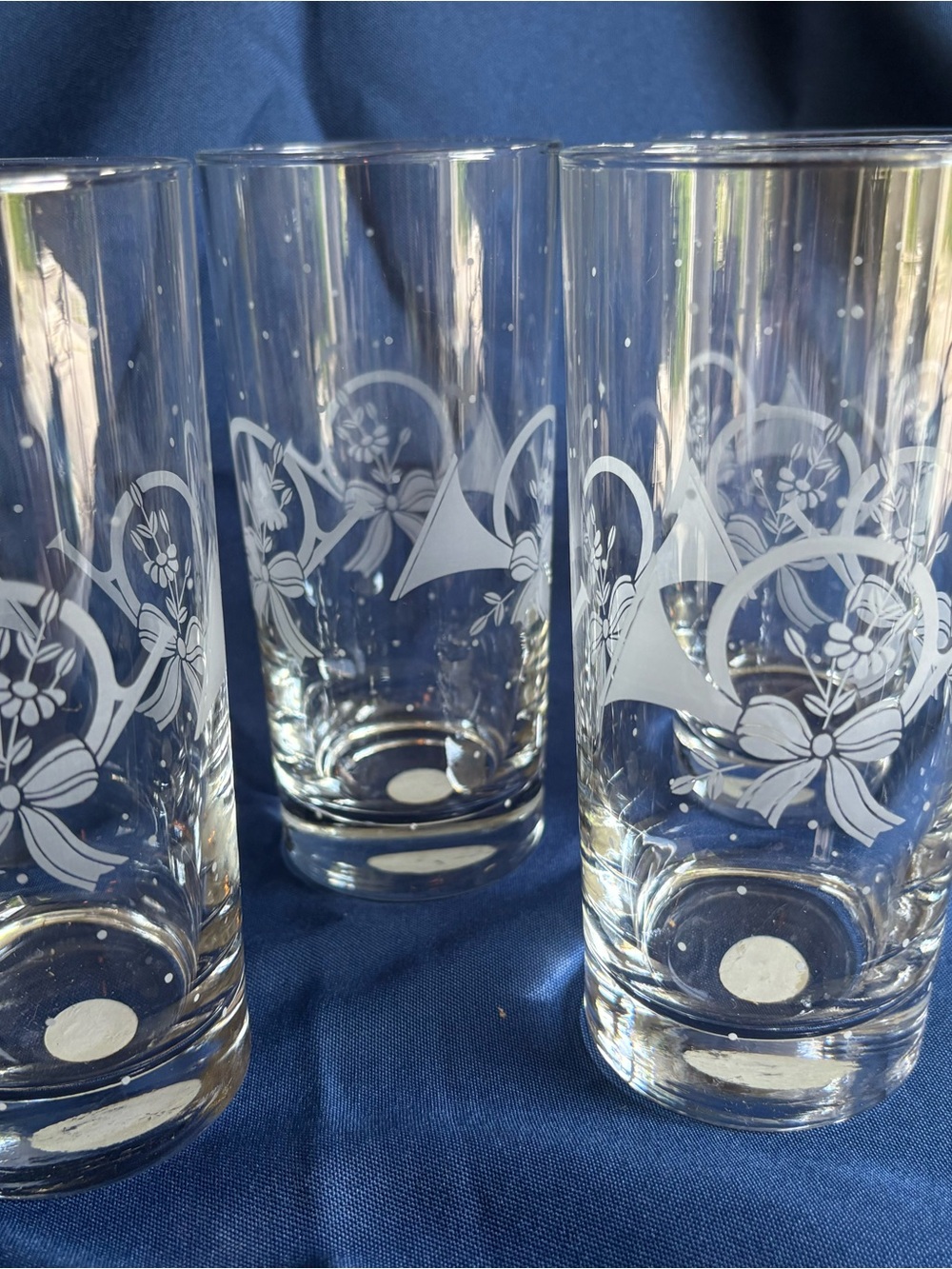 Vintage Princess House French Horn and Ribbon Etched Highball Glasses - Set of 4